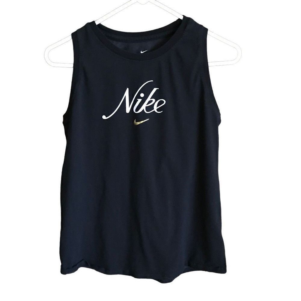 Nike Sport Tank Top Black Running Athletic Size Medium The Nike Tee Gold Swoosh